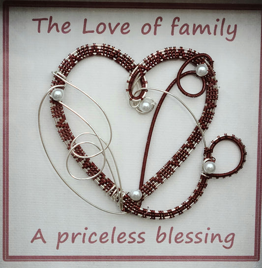 woven wire Burgundy Heart Shadow Box closeup