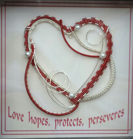 Woven Wire Red Heart Shadow Box closeup