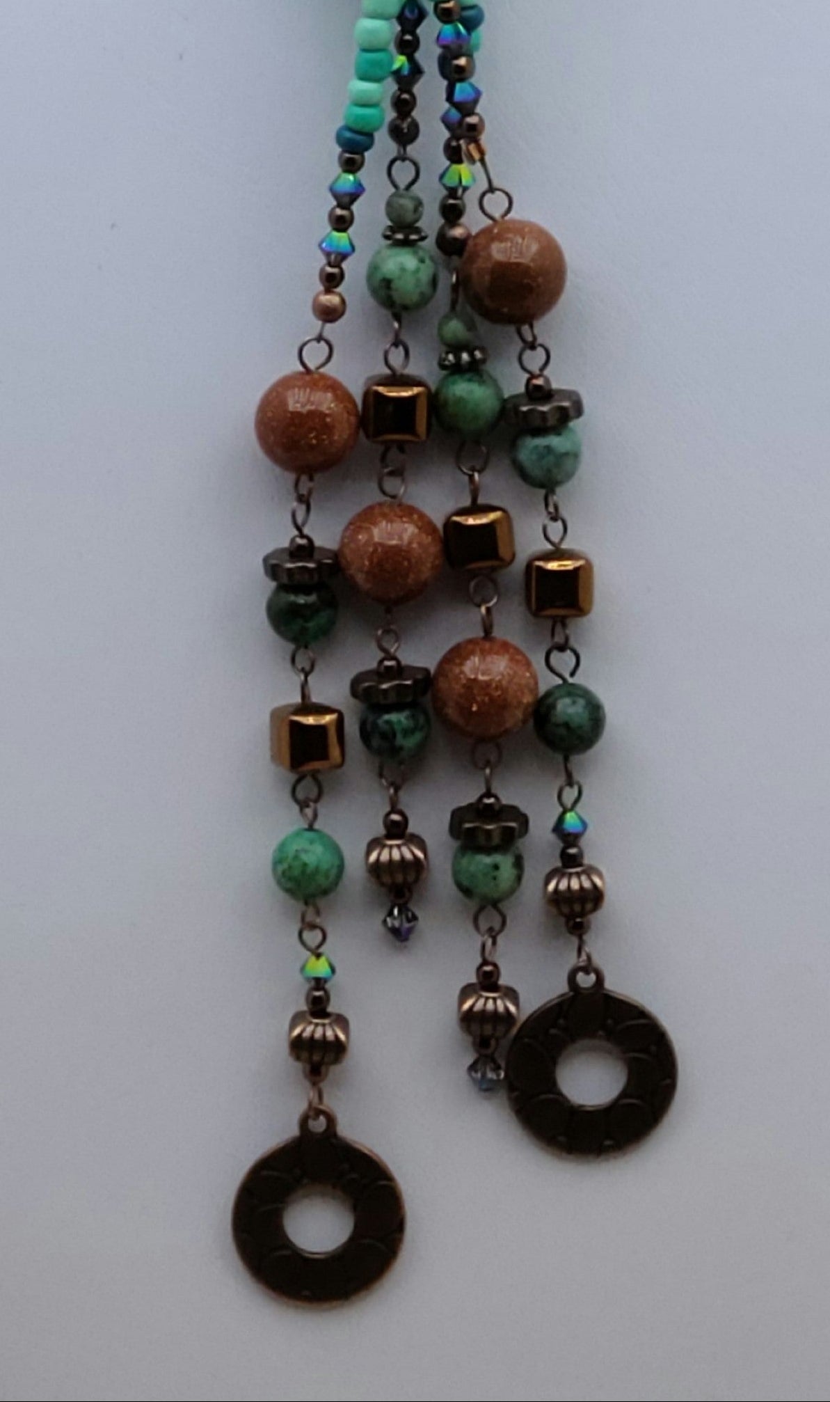 Copper, Turquoise. & Goldstone rope lariat necklace