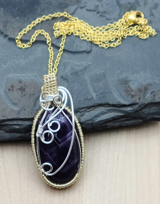 Silver Fill & Gold Fill Woven Wire Chevron Amethyst pendant