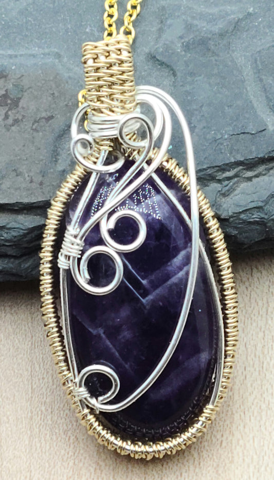 Silver Fill & Gold Fill Woven Wire Chevron Amethyst pendant