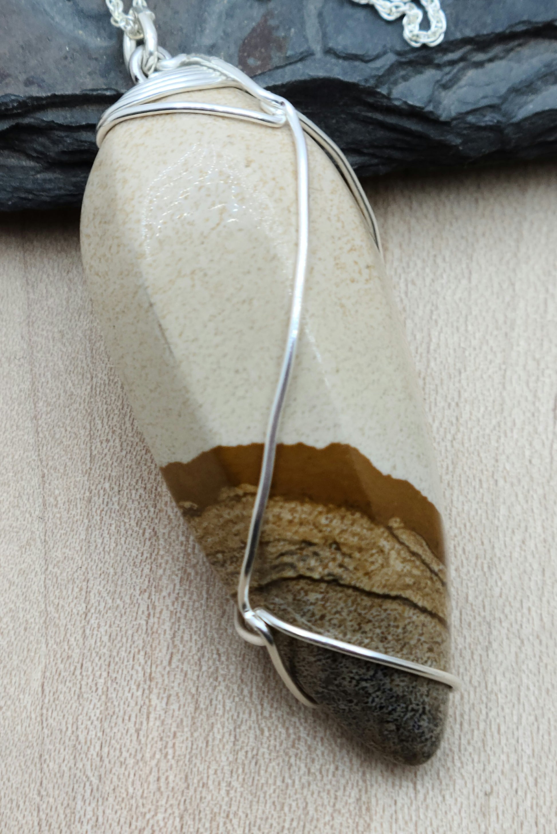 Large Picture Jasper Wrapped Pendant on sterling silver