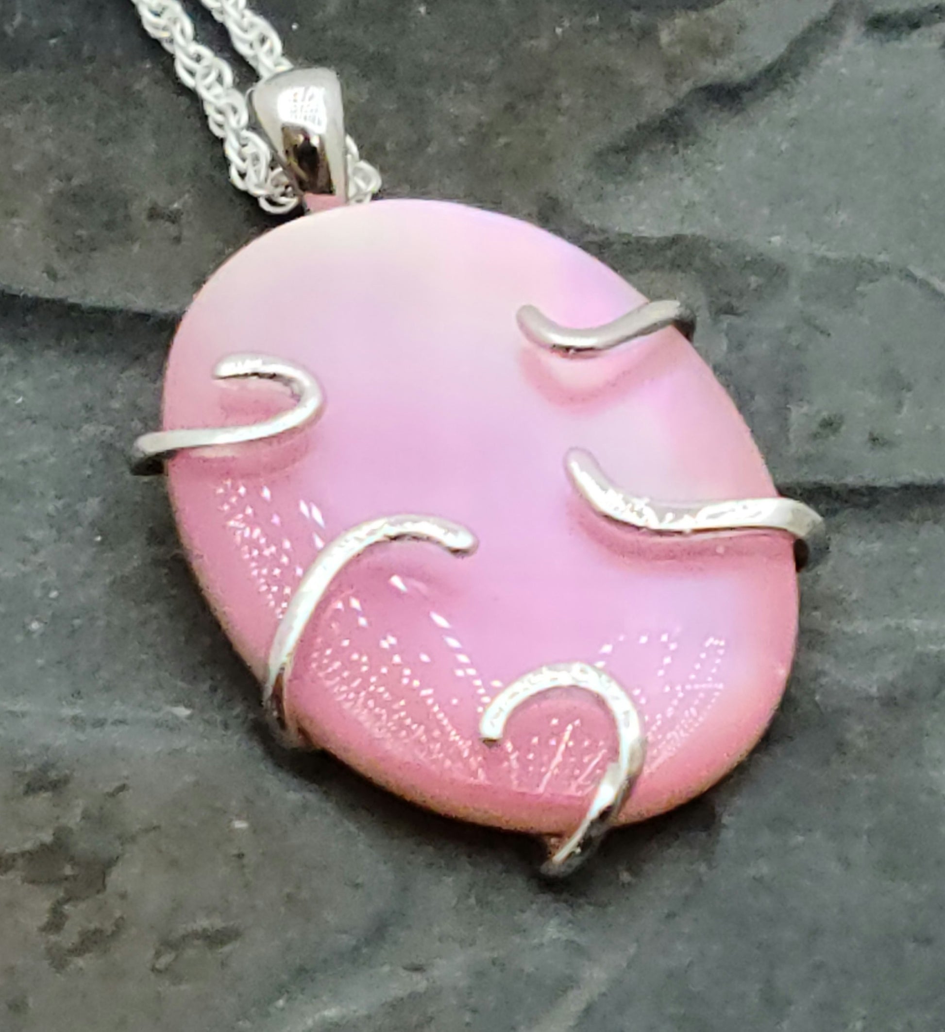 Pink Mussel Shell Drop on Sterling Silver
