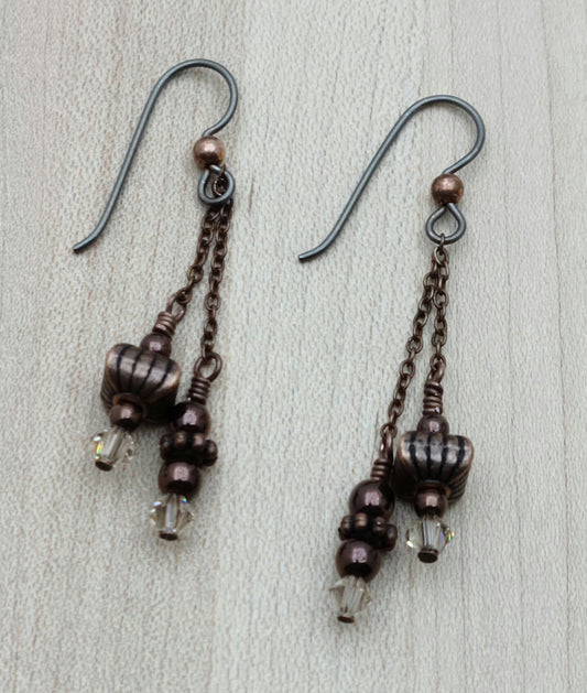 Antique Copper Dangle Earrings on niobium ear wires