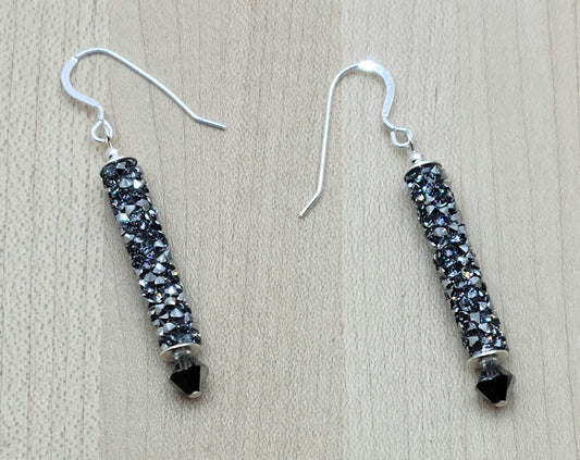 Sparling Chrome Long Crystal Earrings with sterling silver fish hook ear wires.
