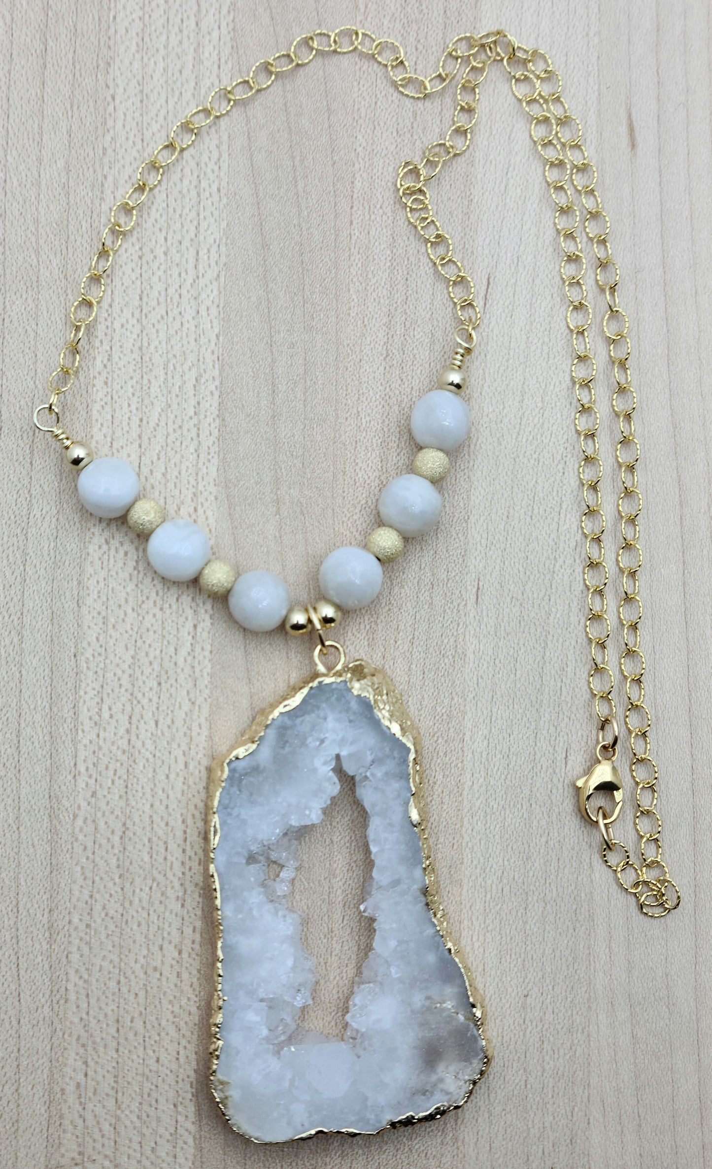 Gold Edged Large White Druzy Necklace