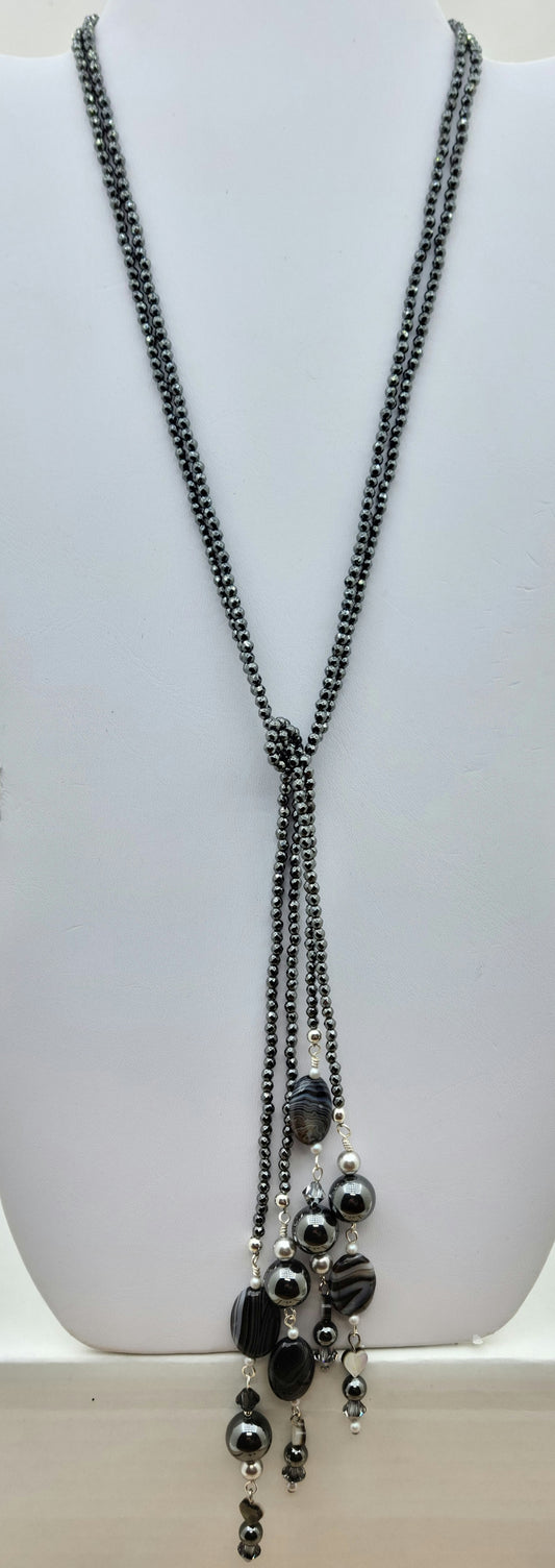 Hematite Double Strand Lariat Necklace - wear fashioned however suits you!