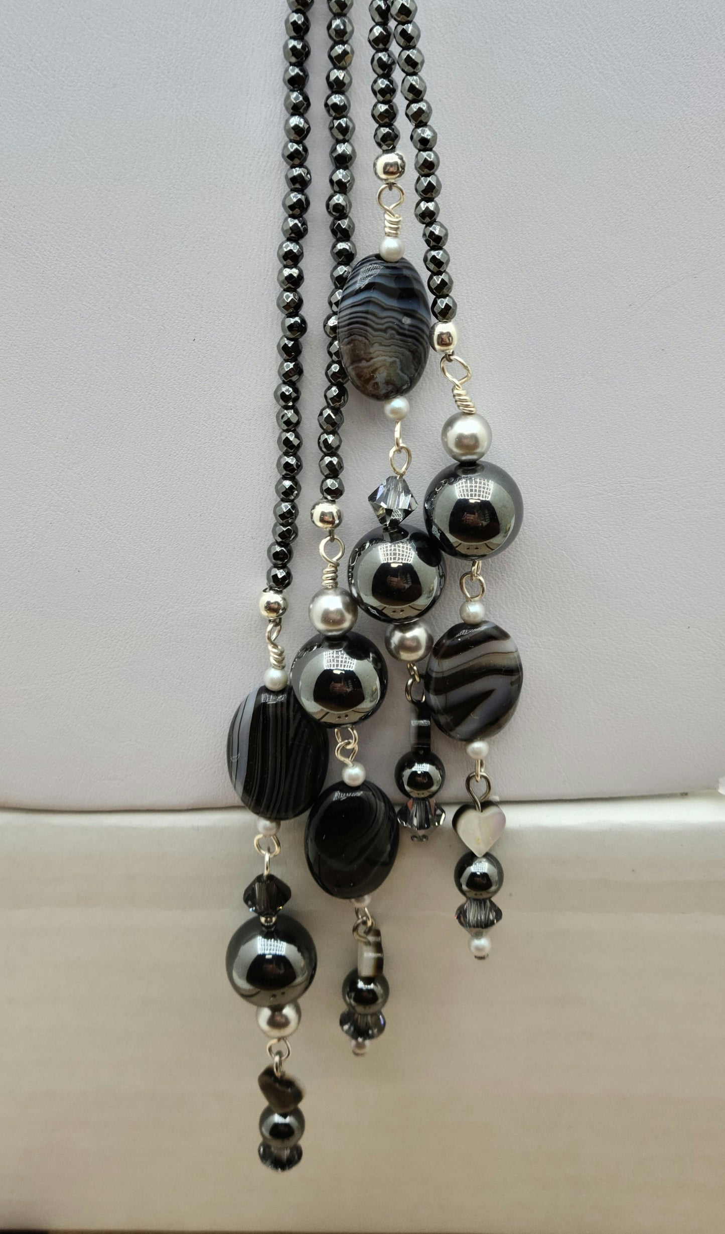 Hematite Double Strand Lariat Necklace - wear fashioned however suits you!