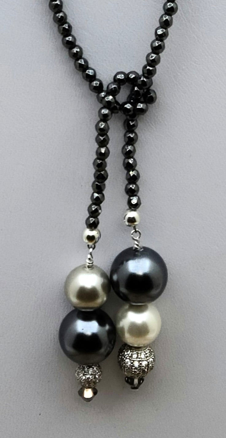 Shell Pearl Lariat Necklace & Earrings