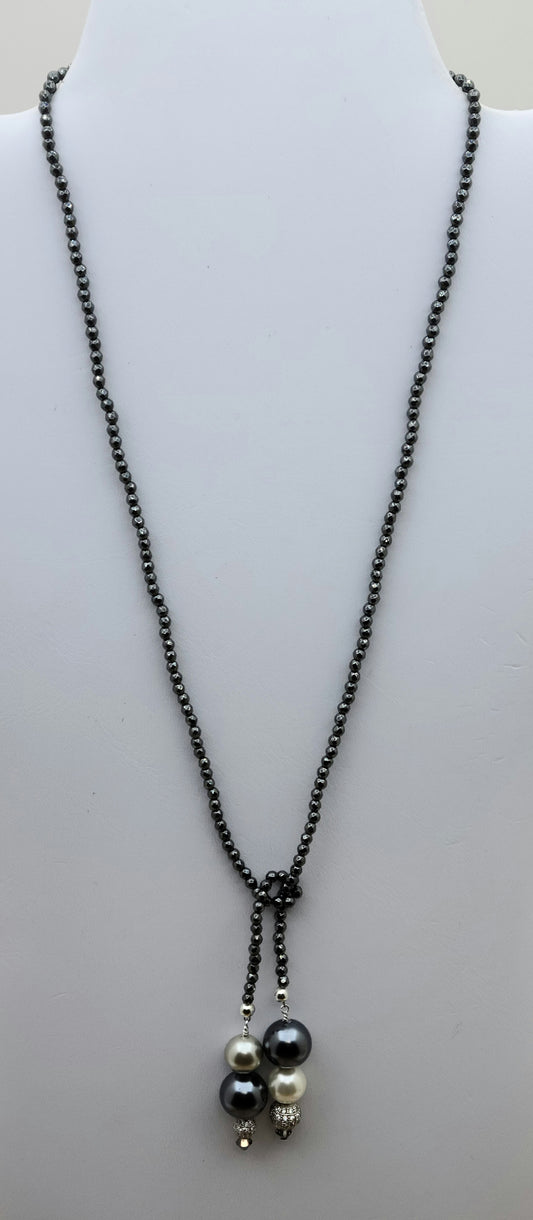 Shell Pearl Lariat Necklace & Earrings