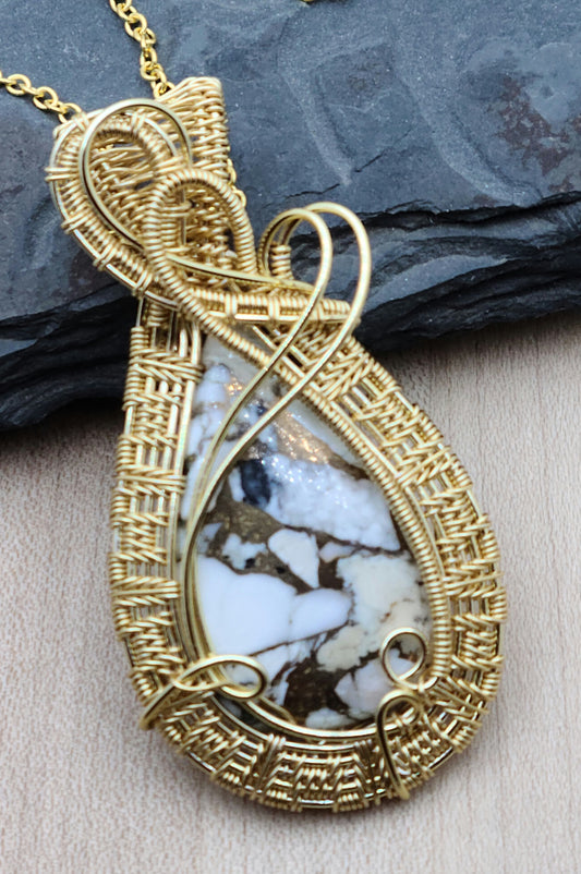 Woven Wire Gold & White Pendant