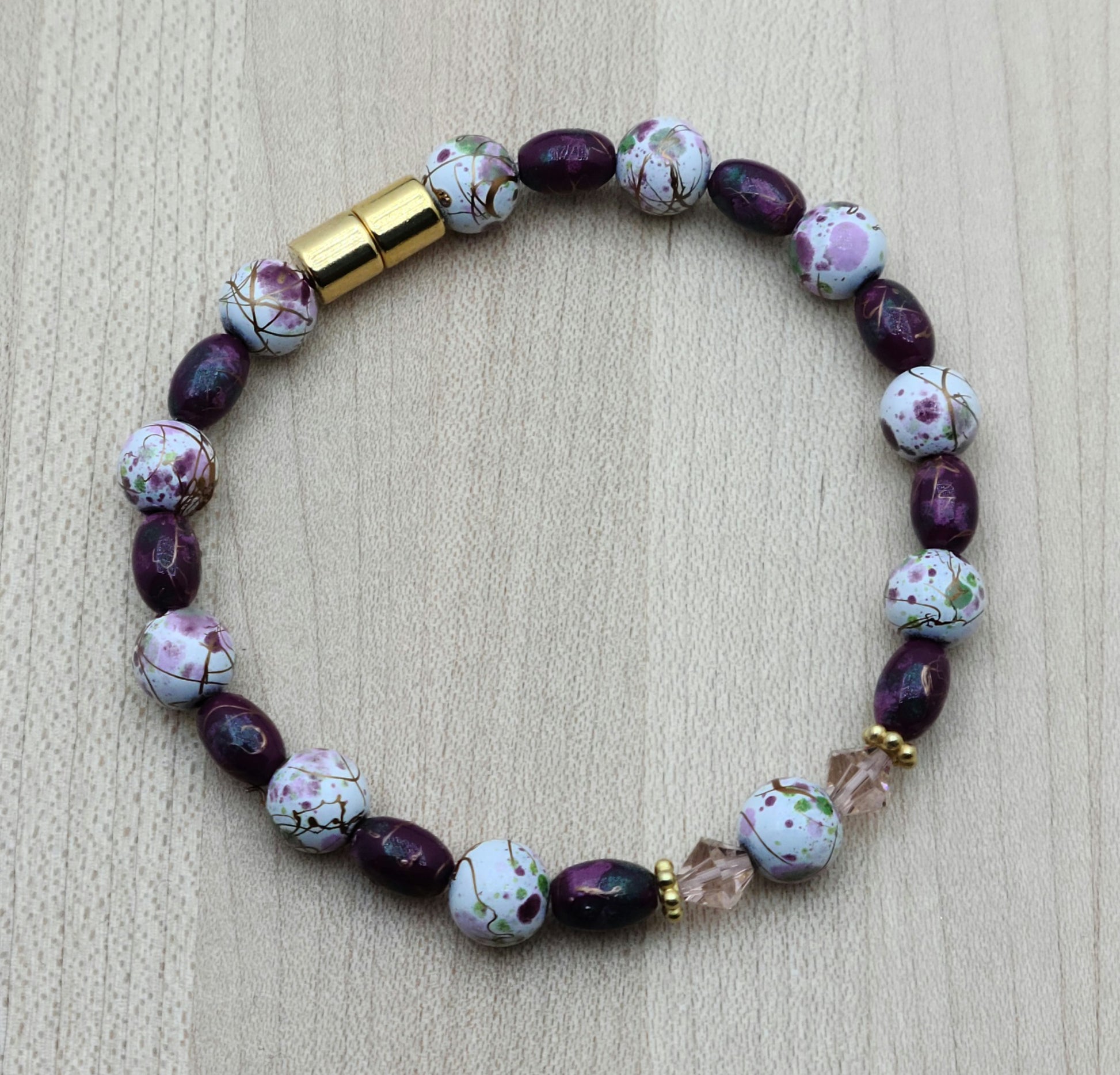 Wine & Roses Magnetic Bracelet with crystals & a wonderful neodymium magnetic clasp