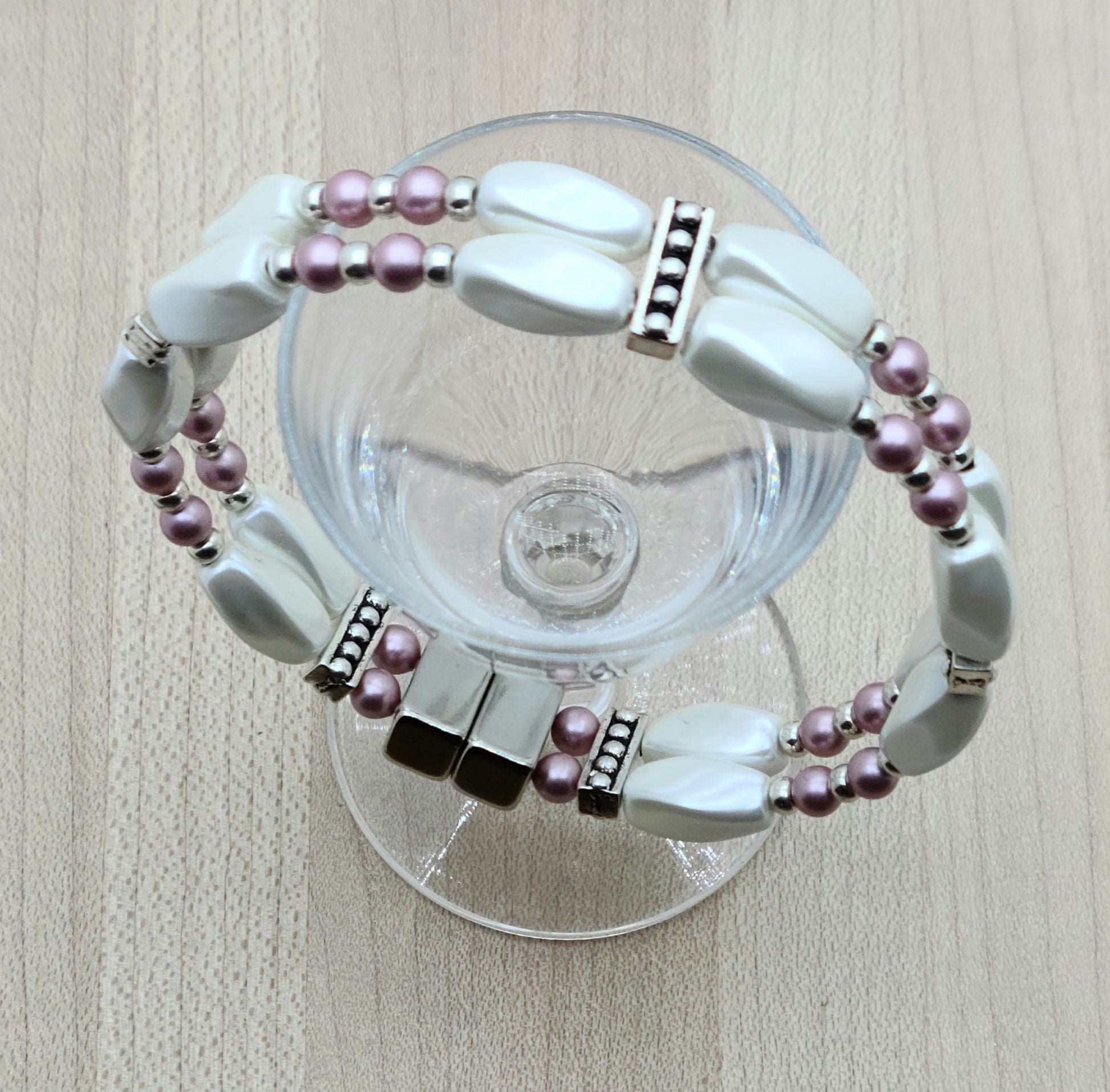 Rose & Pearl White Double Magnetic Bracelet with wonderful neodymium magnetic clasp