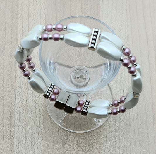 Rose & Pearl White Double Magnetic Bracelet with wonderful neodymium magnetic clasp