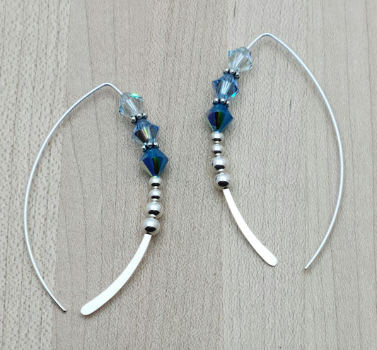 Shades of Aquamarine Long Fish Hook Earrings