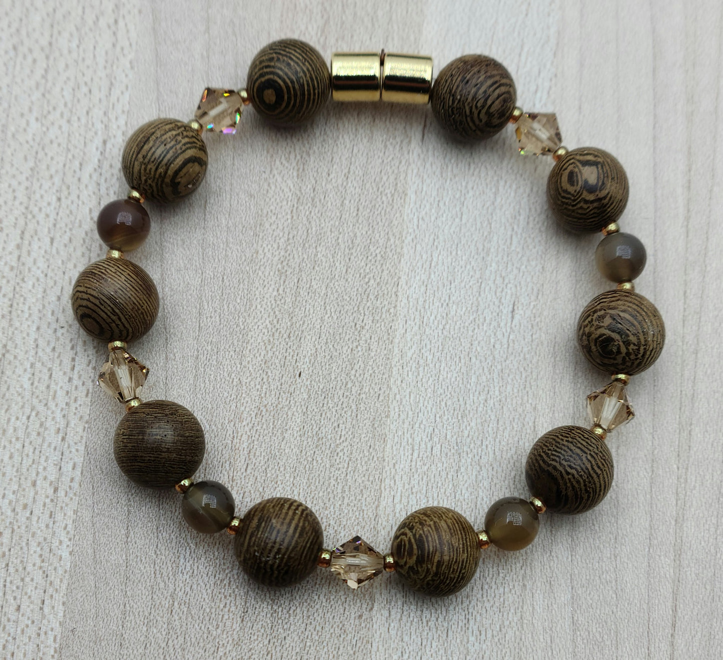 Wenge Wood, Botswana, &  Crystal Bracelet with a wonderful neodymium magnetic clasp
