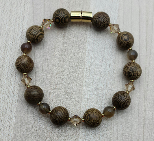Wenge Wood, Botswana, &  Crystal Bracelet with a wonderful neodymium magnetic clasp