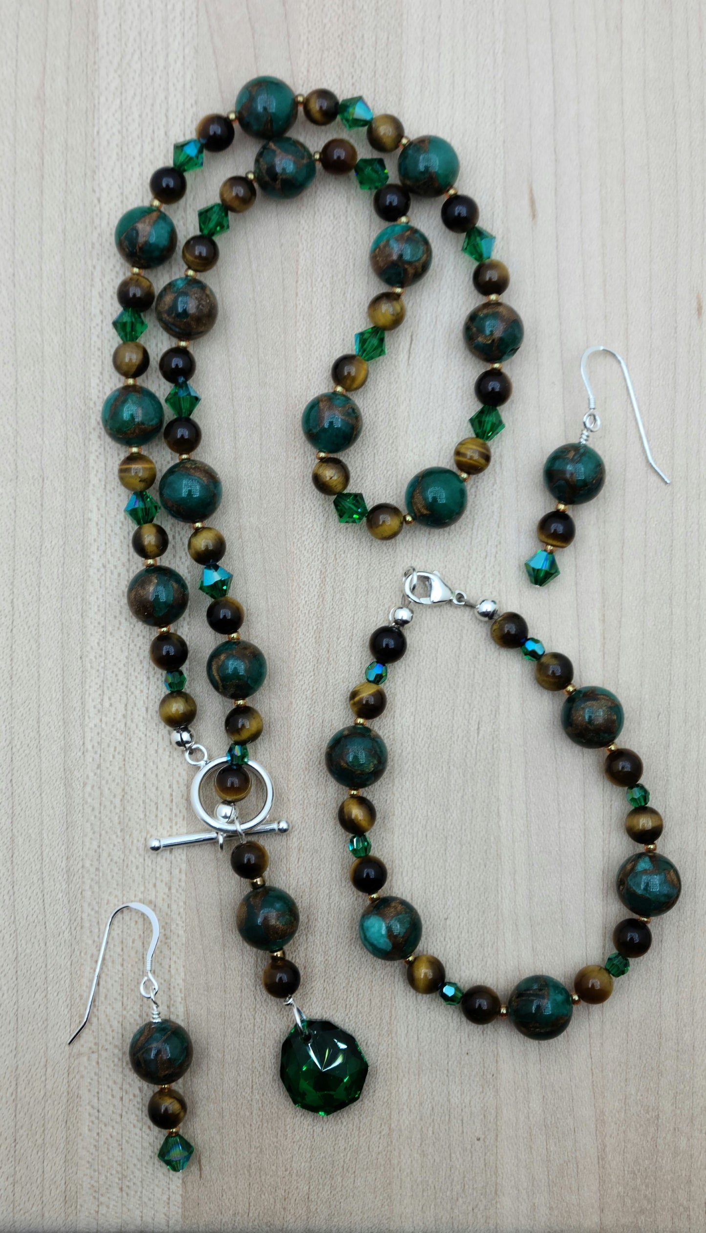 Malachite & Tiger Eye Necklace, Bracelet, & Earrings