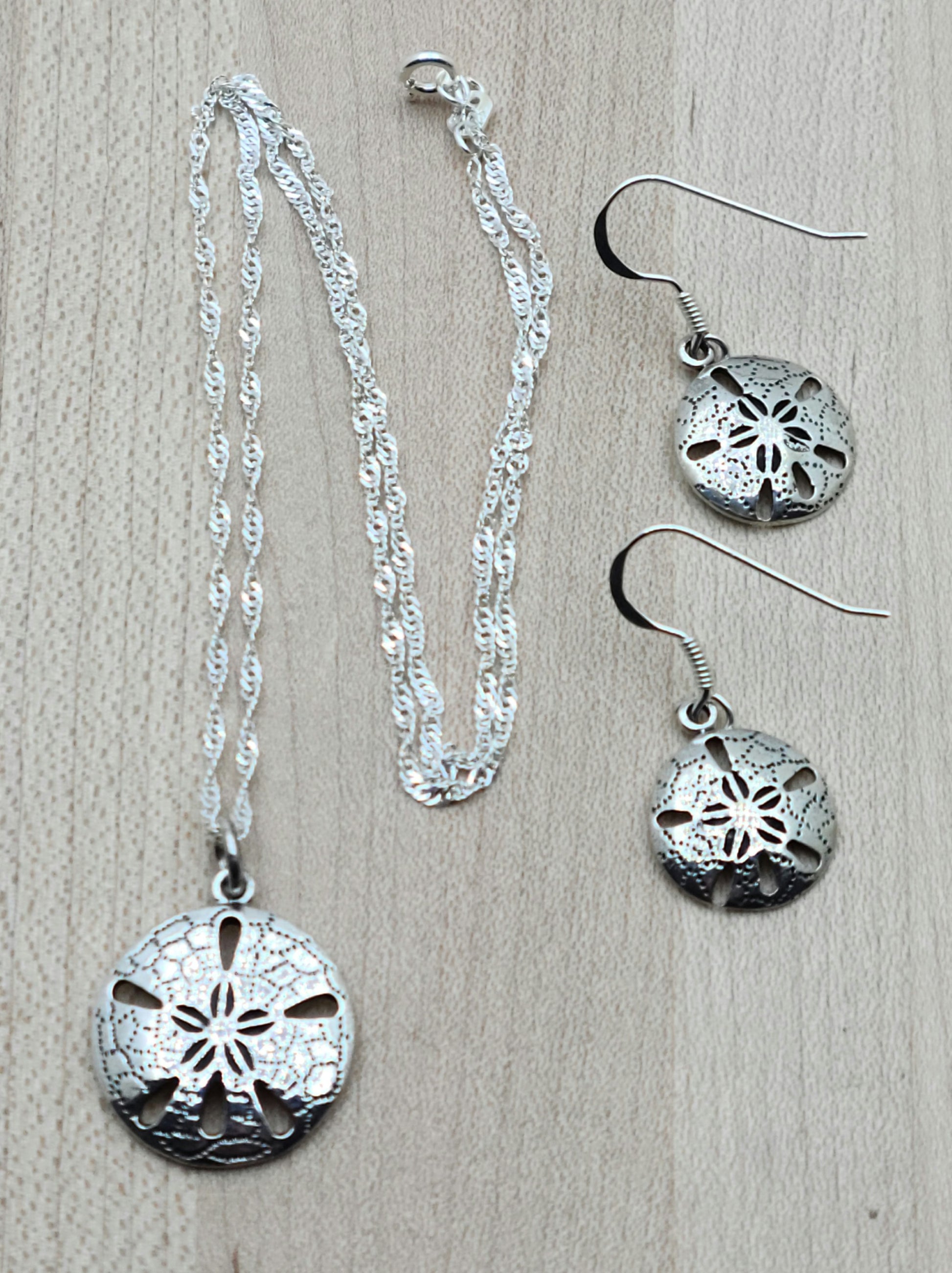 Sterling Silver Sand Dollar Necklace & Earrings