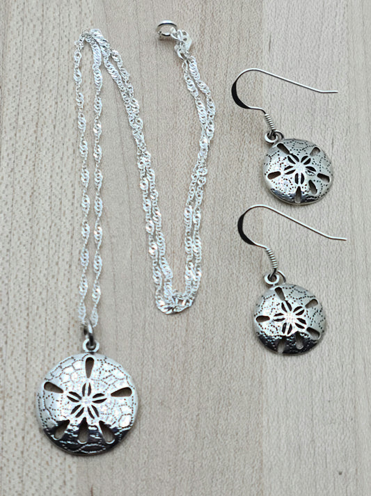 Sterling Silver Sand Dollar Necklace & Earrings