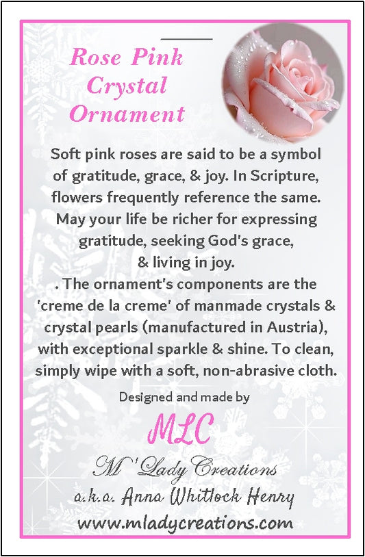 Rose Pink Crystal & Moonlight white Crystal Pearl Wreath Ornament Symbolism Card