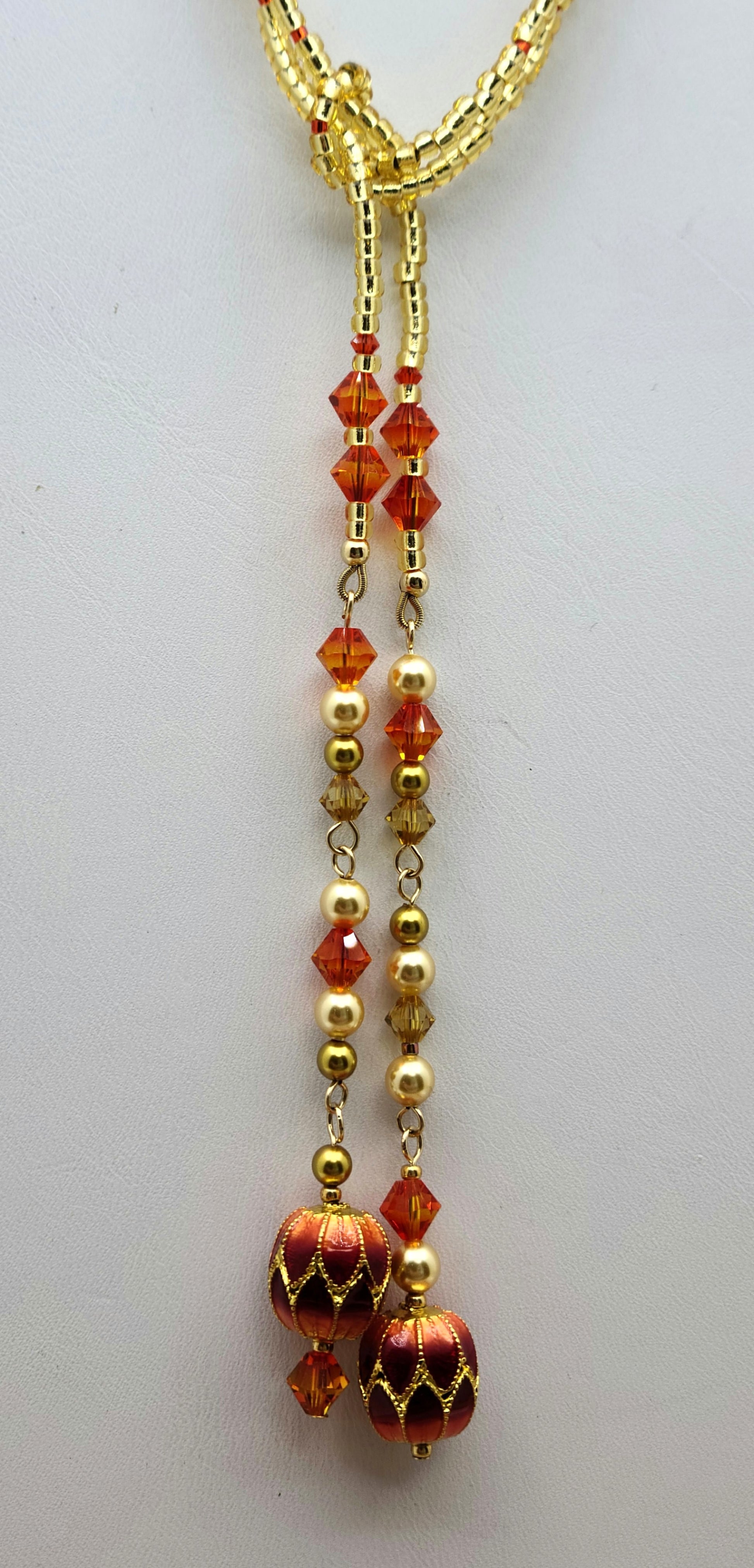 Cloisonne  Hot Air Balloons Lariat Necklace in fire opal & gold
