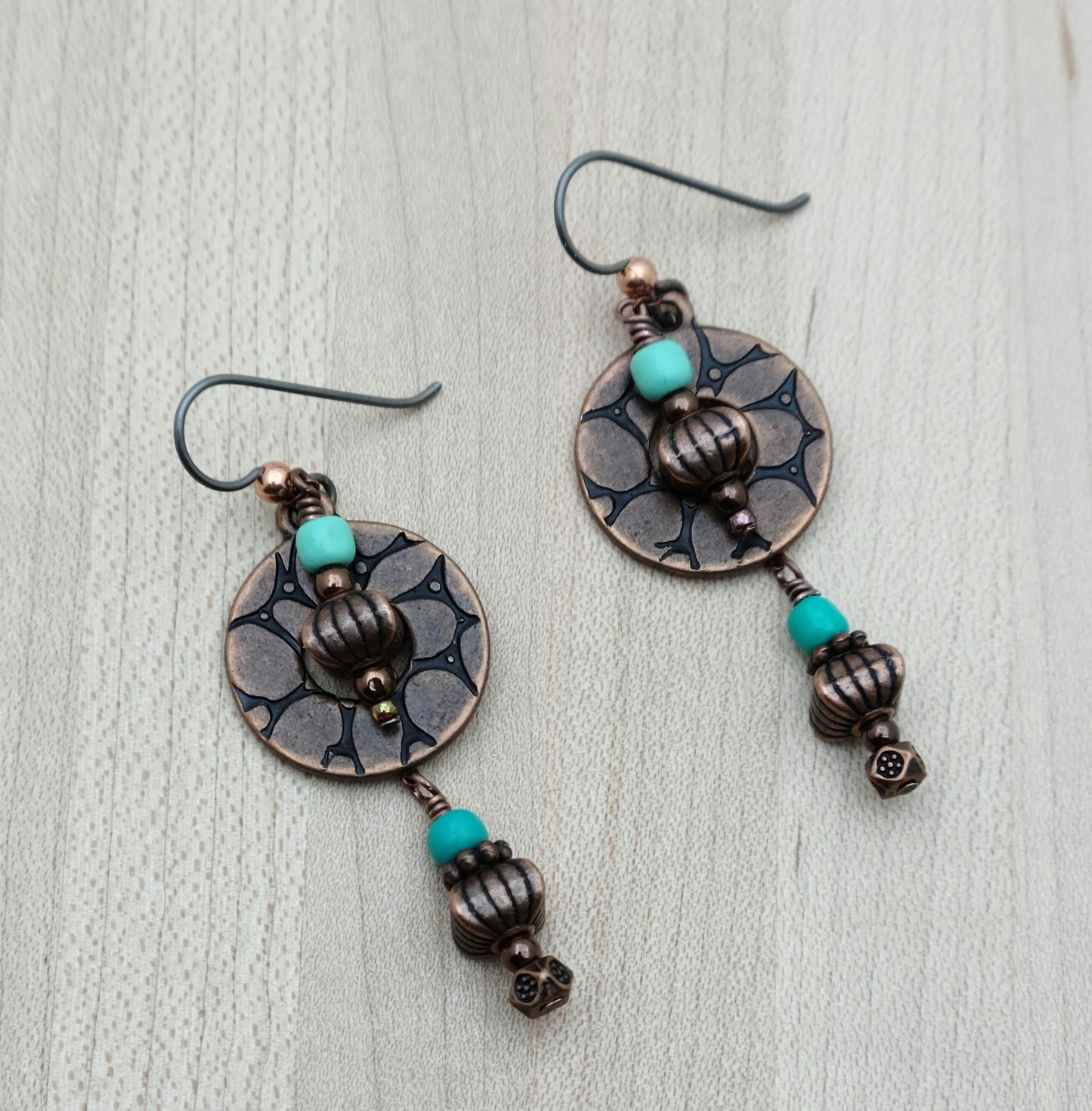 Copper & Turquoise Lariat Necklace & Earrings