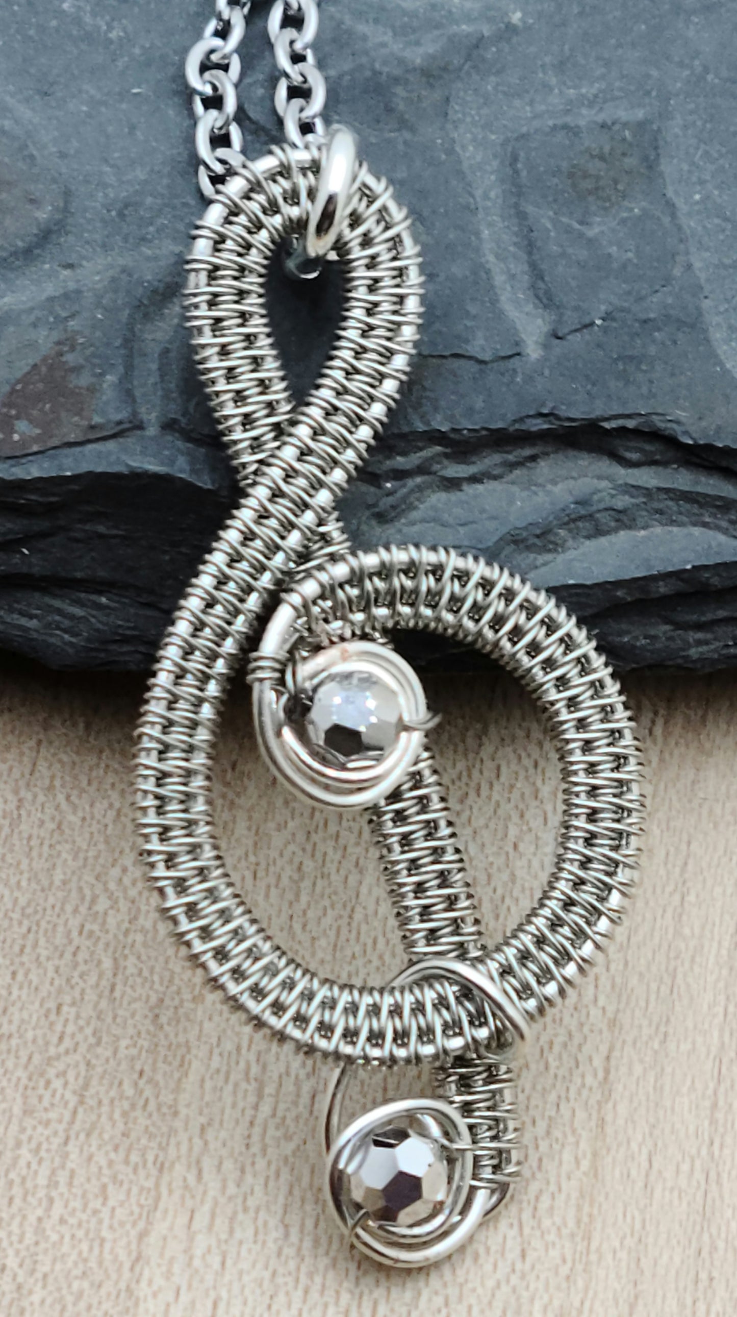 Woven Wire Tinned Copper & Crystal Treble Clef Pendant