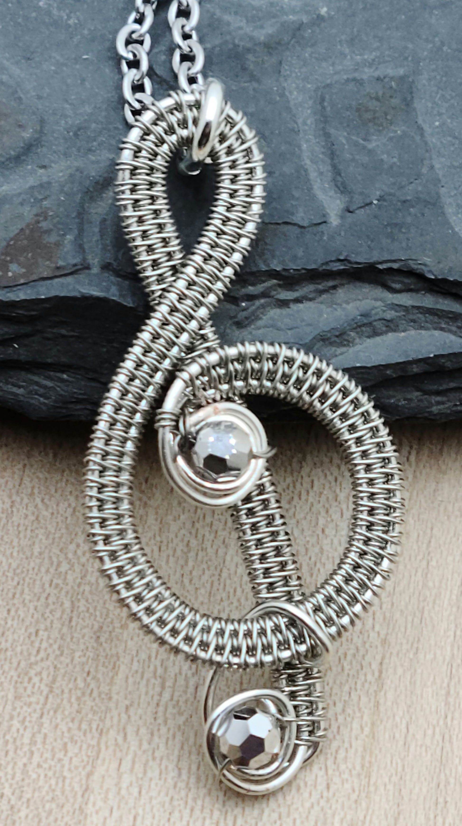 Woven Wire Tinned Copper & Crystal Treble Clef Pendant