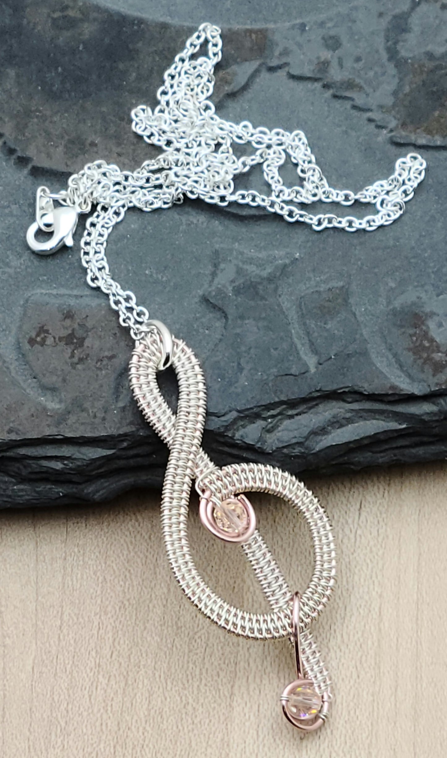 Woven Wire Pale Pink Silk Treble Clef Pendant