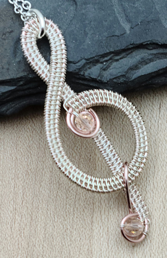 Woven Wire Pale Pink Silk Treble Clef Pendant