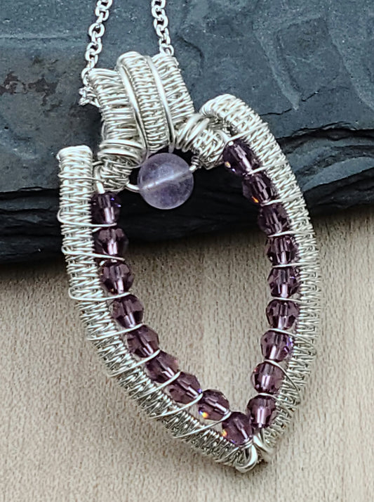 Woven Wire, Amethyst, & Iris Crystal Pendant