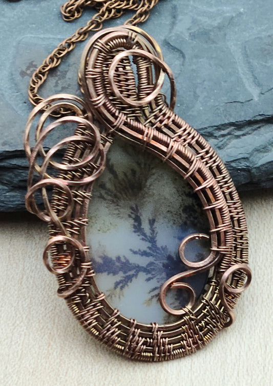 Copper Woven Wire Scenic Agate Pendant
