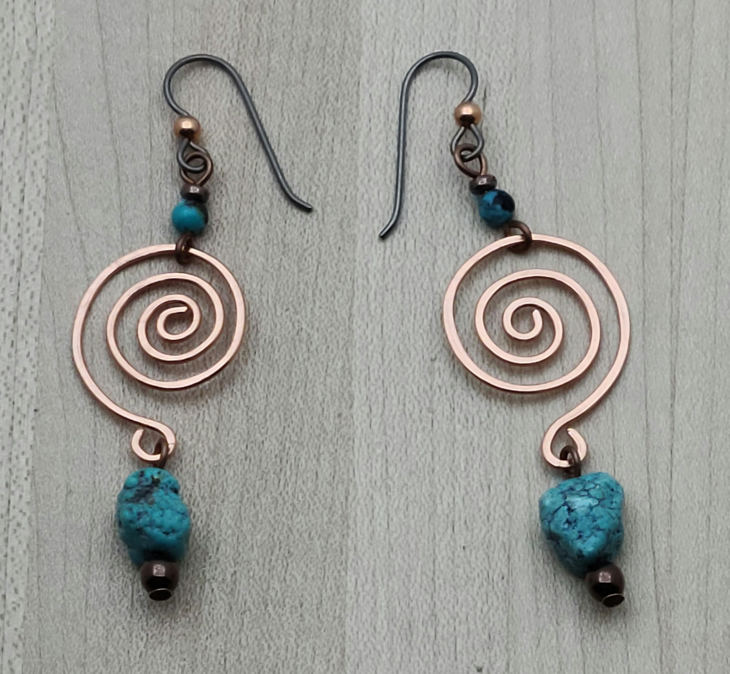 Copper Spiral & Turquoise Earrings with niobium ear wires