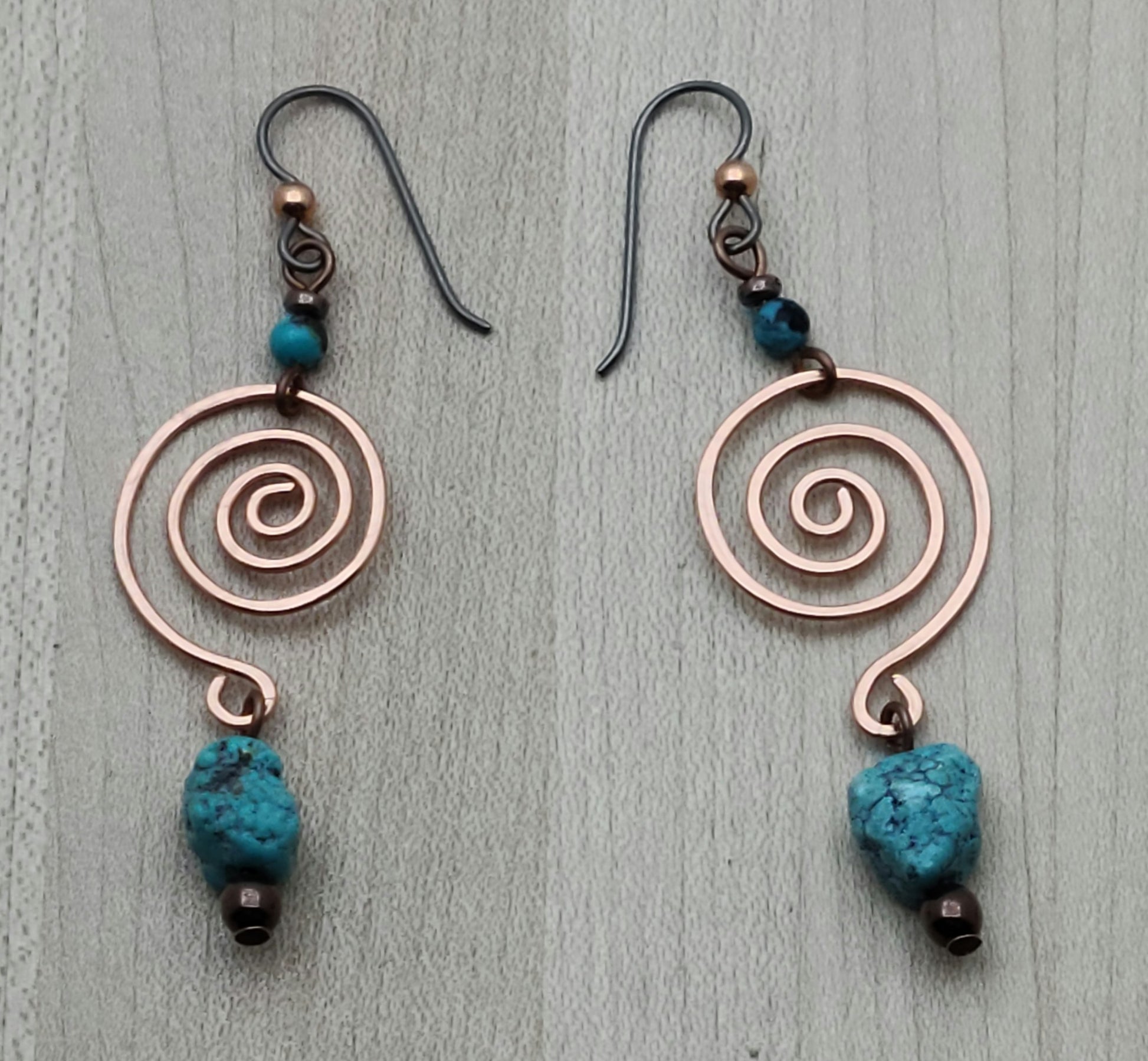 Copper Spiral & Turquoise Earrings with niobium ear wires