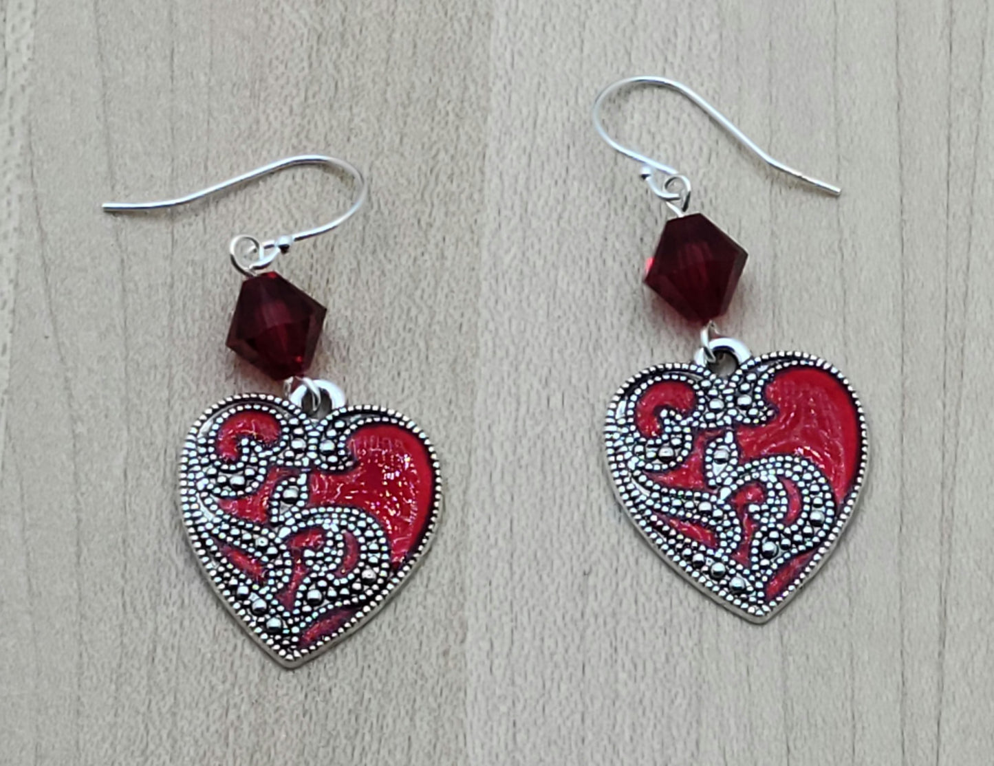 Crystal & Red Heart Earrings