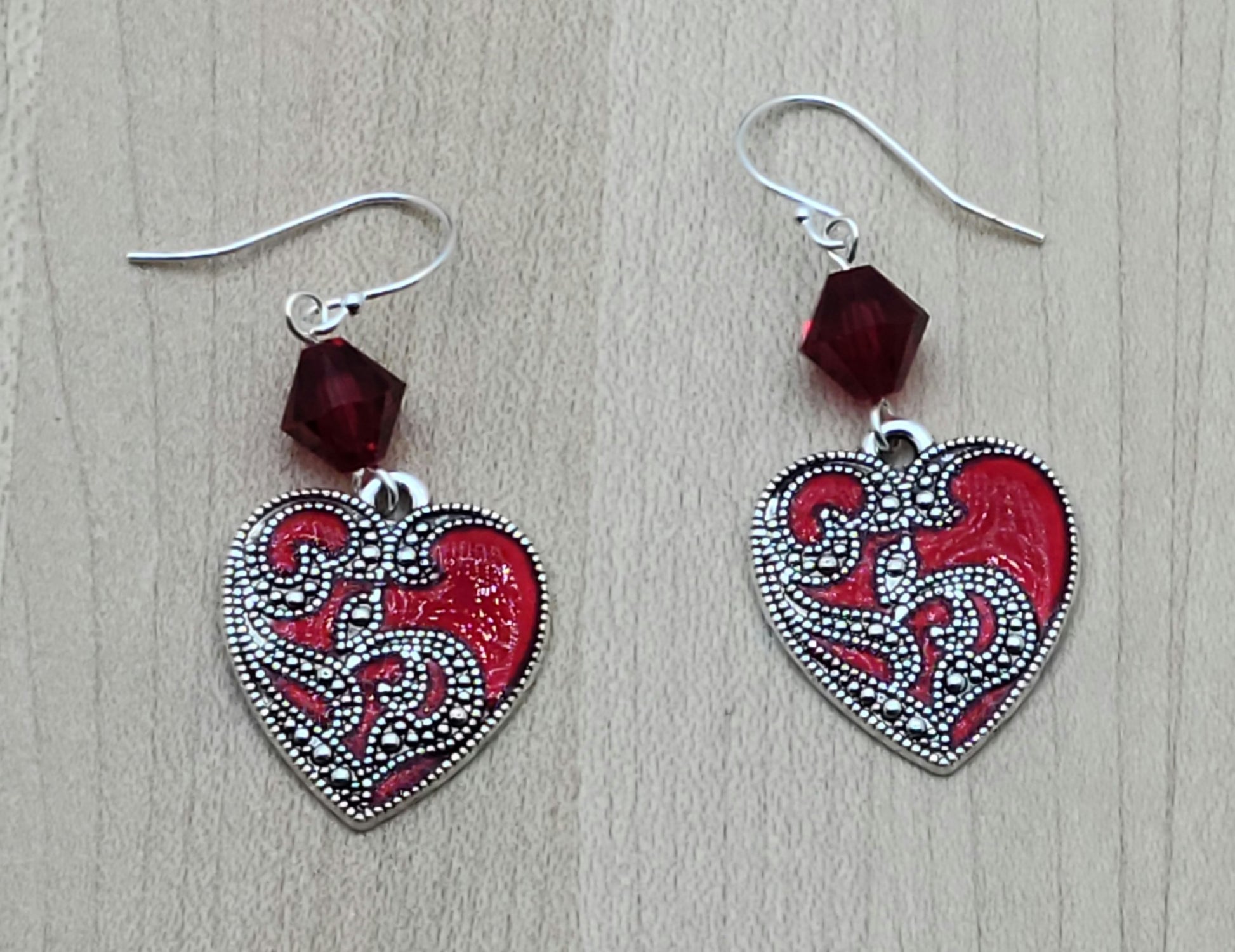 Crystal & Red Heart Earrings