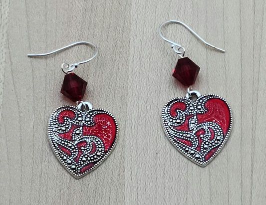 Crystal & Red Heart Earrings
