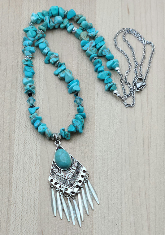 Turquoise Howlite & Fringe Necklace with howlite nuggets