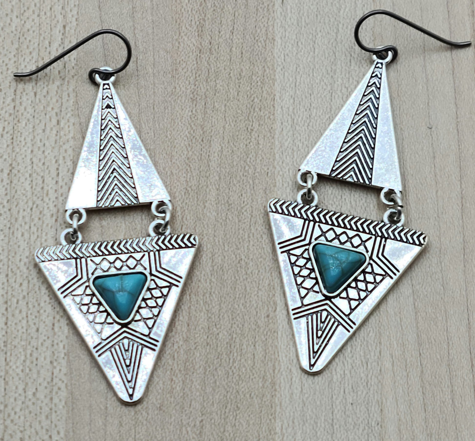 hinged pewter & turquoise howlite earrings with niobium ear wires