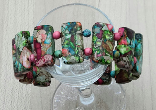 Colorful Variscite Double Drilled Bracelet with neodymium magnetic closure.