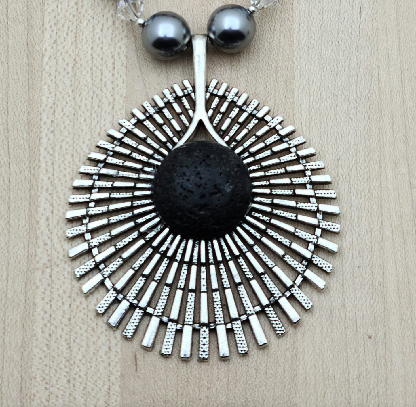 Lava Stone Pendant, lava stones, shell pearls, & crystals Necklace