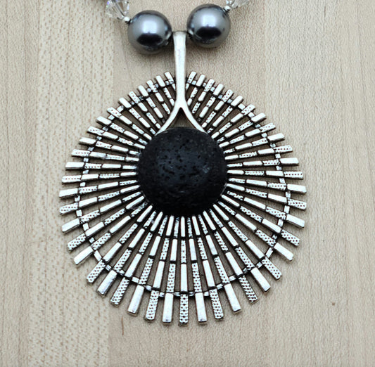 Lava Stone Pendant, lava stones, shell pearls, & crystals Necklace