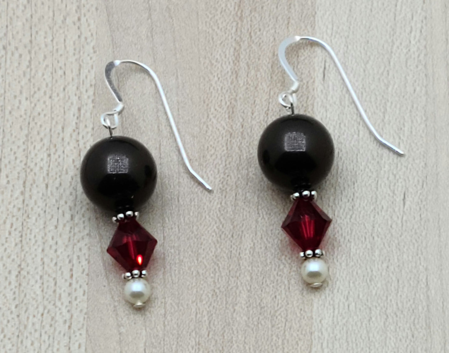 Chocolate, cherries, & cream! You'll have fun wearing these deep chocolate brown crystal pearls and brilliant scarlet crystals surrounded by tiny cream crystal pearls!
