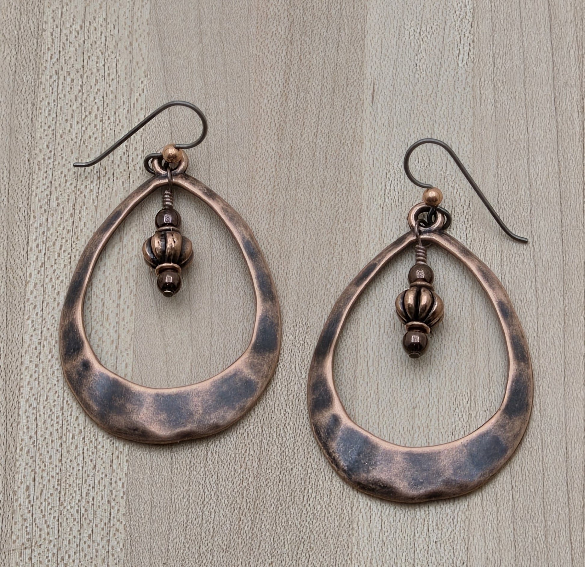 Large Copper Open Teardrop Earrings