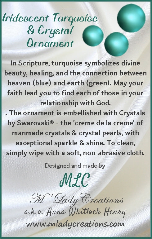Ornament - Iridescent Turquoise & Crystal Wreath Symbolism card