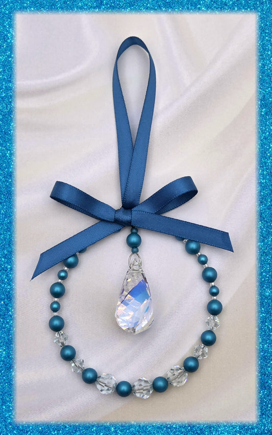 Ornament - Iridescent Turquoise & Crystal Wreath Embellished with Crystals by Swarovski®