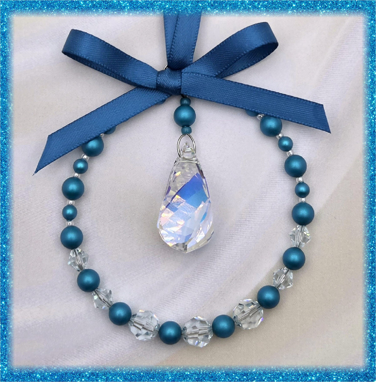 Ornament - Iridescent Turquoise & Crystal Wreath Embellished with Crystals by Swarovski®