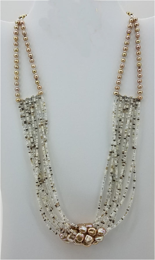 10-Strand Rose Gold Pearls Necklace