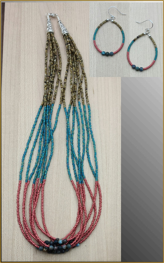 Apatite & Seed Bead Multi-Strand Necklace & Earrings